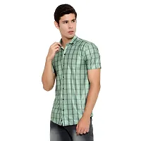 RK HUB Men's Lycra Striped Half Sleeve Casual Spread Collared Shirt (Green) (XXL, 1)-thumb2