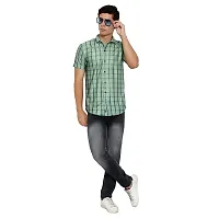 RK HUB Men's Lycra Striped Half Sleeve Casual Spread Collared Shirt (Green) (XXL, 1)-thumb1