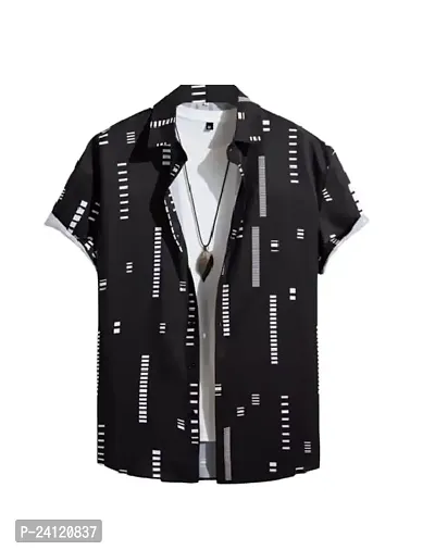 Hmkm Men's Lycra Lining Digital Printed Stitched Half Sleeve Shirt Casual Shirts (X-Large, Black Box)
