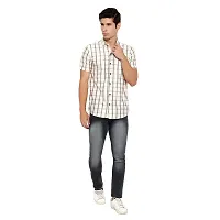 RK HUB Men's Lycra Striped Half Sleeve Casual Spread Collared Shirt (White) (M, 1)-thumb2