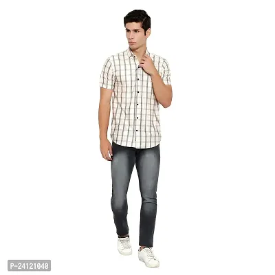 RK HUB Men's Lycra Striped Half Sleeve Casual Spread Collared Shirt (White) (M, 1)-thumb3