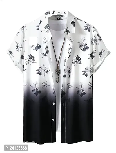 Uiriuy Men Regular Fit Floral Print Cut Away Collar Casual Shirt (X-Large, Black Flower)