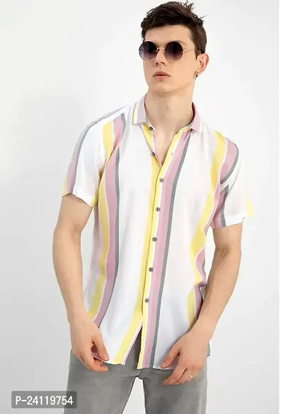 RK HUB Men's Lycra Cottton Digital Print Casual New Shirt (Large, Aadi LINE) (X-Large, YellowWhite)-thumb3