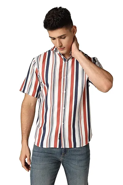 Hmkm Casual Shirt for Men| Shirts for Men/Printed Shirts for Men| Casual Shirts for Men| Floral Shirts for Men| (X-Large, REDWhite LINE)