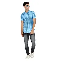 RK HUB Men's Lycra Striped Half Sleeve Casual Spread Collared Shirt (Royal Blue) (XL, 1)-thumb1