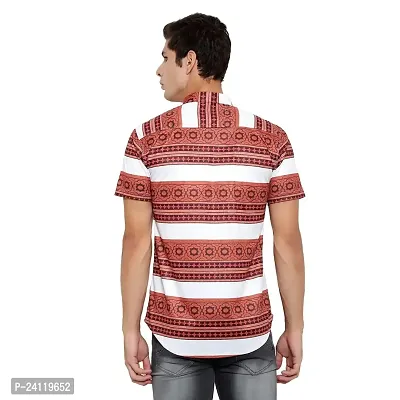 RK HUB Men's Lycra Striped Half Sleeve Casual Spread Collared Shirt (Red,White) (L, 1)-thumb2