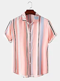 RK HUB Men's Lycra Striped Half Sleeve Casual Spread Collared Shirt (Pink) (M, 1)-thumb1