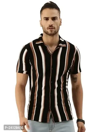 Uiriuy Men's Lycra Digital Print Casual Shirt (X-Large, BlackBrown LINE)