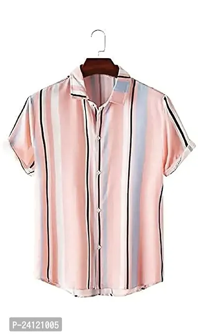 Fashion205 MK Fashion Men's Lycra Lining Digital Printed Stitched Half Sleeve Shirt Casual Shirts (X-Large, Pink Patti)