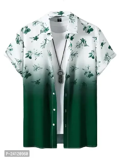 Uiriuy Men's Lycra Digital Print Casual Shirt (X-Large, Green Flower)