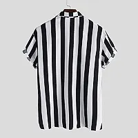 RK HUB Men's Lycra Striped Half Sleeve Casual Spread Collared Shirt (White,Black) (XL, 1)-thumb4