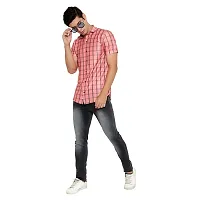 RK HUB Men's Lycra Striped Half Sleeve Casual Spread Collared Shirt (Red) (M, 1)-thumb1