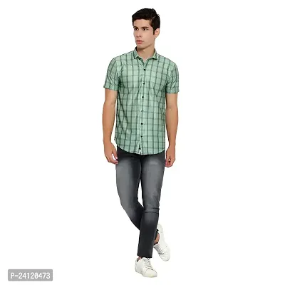 RK HUB Men's Lycra Striped Half Sleeve Casual Spread Collared Shirt (Green) (XL, 1)-thumb2