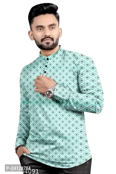 RK HUB Men's Digital Ptinted Half Sleeve Rayon Kurtas (X-Large, BIUE)