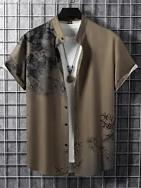 Uiriuy Men Regular Fit Floral Print Cut Away Collar Casual Shirt (X-Large, Brown Tree)-thumb1