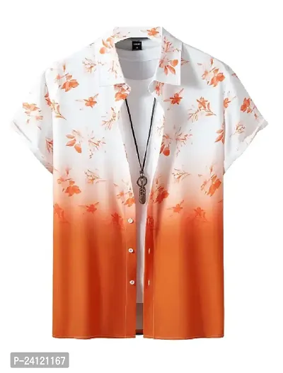 SL FASHION Men's Shirts Casual Shirts Formal Shirt (X-Large, Orange Flower)