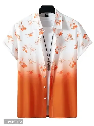 Uiriuy Men's Lycra Digital Print Casual Shirt (X-Large, Orange Flower)-thumb5