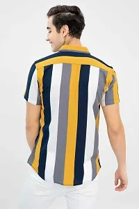 RK HUB Men's Lycra Striped Half Sleeve Casual Spread Collared Shirt (Yellow,Black) (L, 1)-thumb4