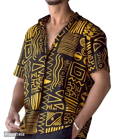 Uiriuy Men's Rayon Digital Print Casual Shirt (X-Large, Yellow Mix)