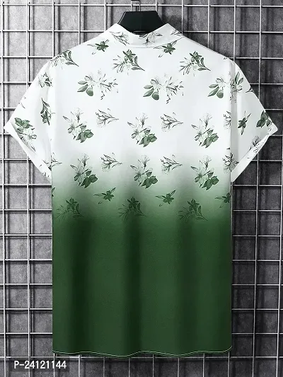 Hmkm Men's Lycra Lining Digital Printed Stitched Half Sleeve Shirt Casual Shirts (X-Large, Green Flower)-thumb3