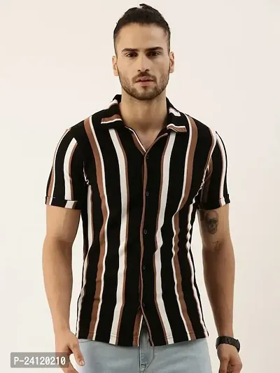 RK HUB Men's Lycra Digital Print Casual New Shirt. (X-Large, Brown $ Black LINE)-thumb4