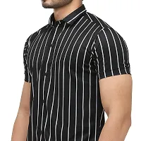 RK HUB Men's Lycra Striped Half Sleeve Casual Spread Collared Shirt (Black 1) (L, 1)-thumb2