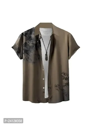 Hmkm Funky Printed Shirt for Men Half Sleeves (X-Large, Brown Tree)