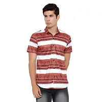 RK HUB Men's Lycra Striped Half Sleeve Casual Spread Collared Shirt (Red,White) (M, 1)-thumb2