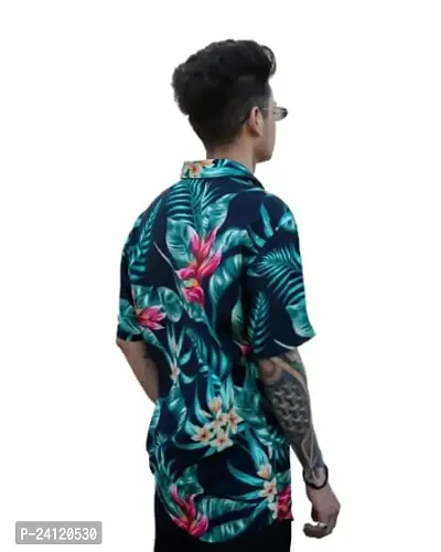 RK HUB Men's Digital Print Rayon Casual Shirt. (X-Large, Green Flower VIII)