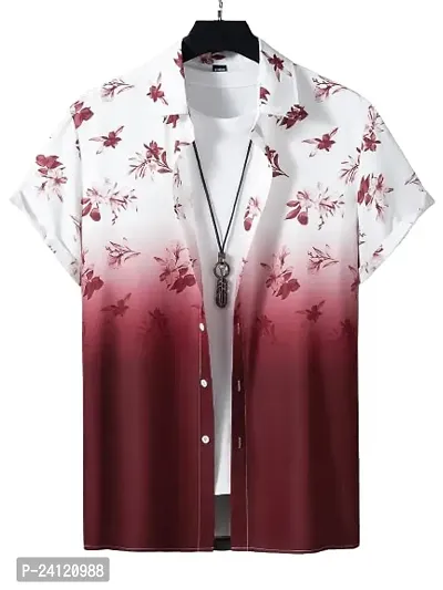 Uiriuy Men's Lycra Digital Print Casual Shirt Casual Shirts (X-Large, Maroon Flower)-thumb5