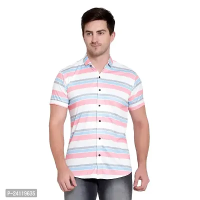 RK HUB Men's Lycra Digital Print Casual New Shirt. (X-Large, Pink LINE)-thumb0