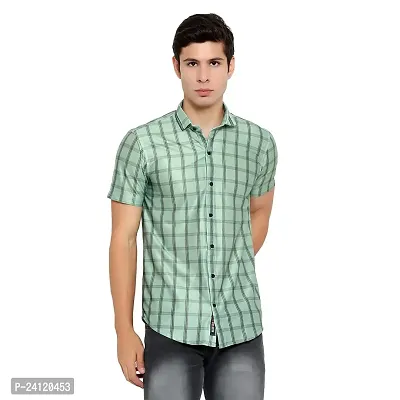 RK HUB Men's Lycra Striped Half Sleeve Casual Spread Collared Shirt (Green) (XXL, 1)-thumb0