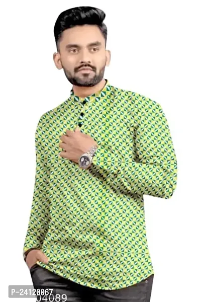 RK HUB Men's Casual Short Kurta for Men (X-Large, Green Printed)