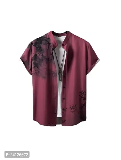 Uiriuy Men's Lycra Digital Print Casual New Shirt Casual Shirts (X-Large, RED Tree)