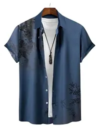 Uiriuy Men Regular Fit Floral Print Cut Away Collar Casual Shirt (Large, Blue Tree)-thumb3