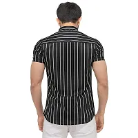 RK HUB Men's Lycra Striped Half Sleeve Casual Spread Collared Shirt (Black 1) (L, 1)-thumb3