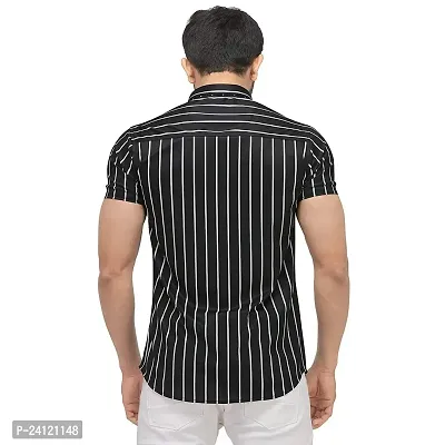 RK HUB Men's Lycra Striped Half Sleeve Casual Spread Collared Shirt (Black 1) (L, 1)-thumb4