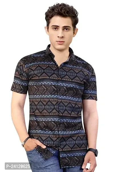 RK HUB Men's Lycra Digital Print Casual New Shirt. (X-Large, New Black)