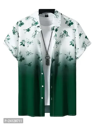 SL FASHION Regular Fit Floral Print Casual Shirt (X-Large, Green Flower)-thumb0