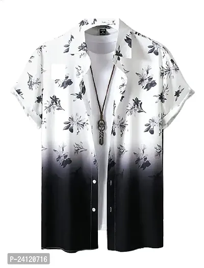 RK HUB Men's Men Regular Fit Floral Print Cut Away Collar Casual Shirt (X-Large, Black Flower)