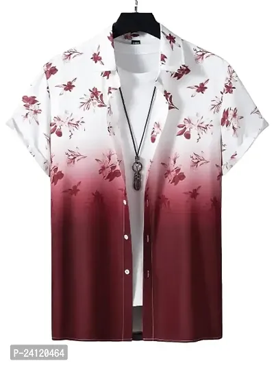 Uiriuy Men's Lycra Digital Print Casual Shirt (X-Large, Maroon Flower)-thumb5