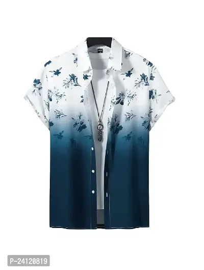 Hmkm Funky Printed Shirt for Men Half Sleeves (X-Large, Dark Blue Flower)-thumb0