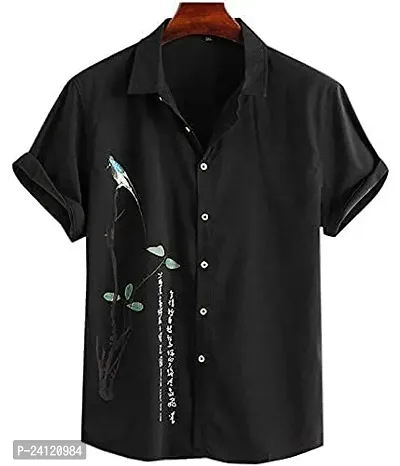 Uiriuy Men's Lycra Digital Print Casual Shirt (X-Large, Black CHAKLI)-thumb3