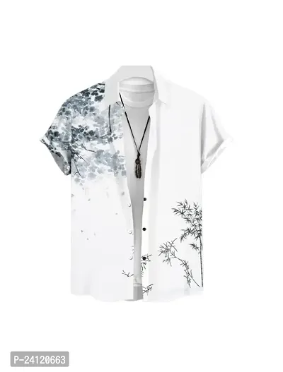 Hmkm Funky Printed Shirt for Men Half Sleeves (X-Large, White Tree New)
