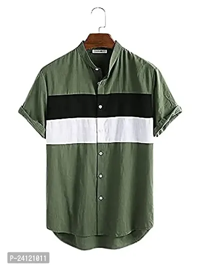 RK HUB Men's Lycra Striped Half Sleeve Casual Spread Collared Shirt (Dark Green) (L, 1)-thumb0