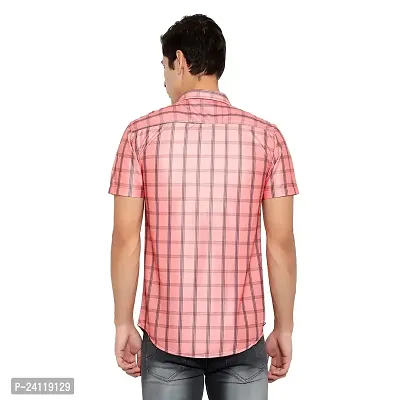 RK HUB Men's Lycra Striped Half Sleeve Casual Spread Collared Shirt (Red) (XL, 1)-thumb5