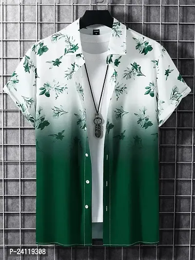 Uiriuy Men Regular Fit Floral Print Cut Away Collar Casual Shirt (X-Large, Green FIOWER)-thumb2