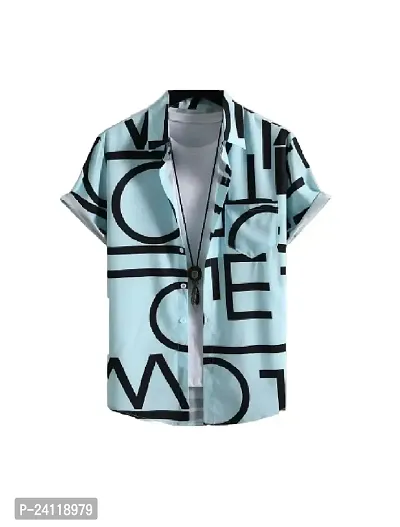 Hmkm Funky Printed Shirt for Men Half Sleeves (X-Large, Sky ABCD)