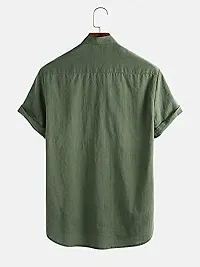 RK HUB Men's Lycra Striped Half Sleeve Casual Spread Collared Shirt (Dark Green) (L, 1)-thumb1
