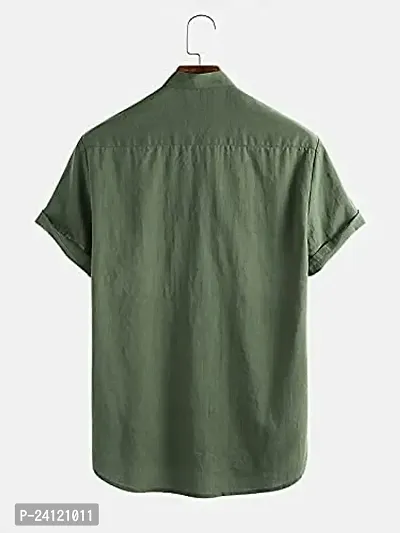 RK HUB Men's Lycra Striped Half Sleeve Casual Spread Collared Shirt (Dark Green) (L, 1)-thumb2